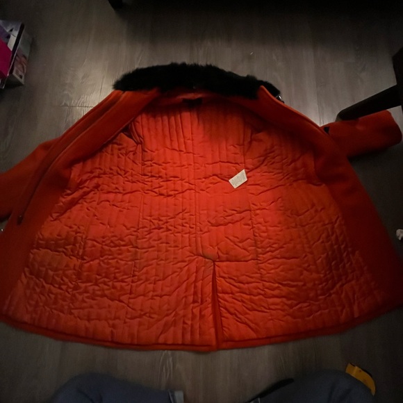 Women's Orange Toggle Coat with Faux Fur Collar - Picture 3 of 8